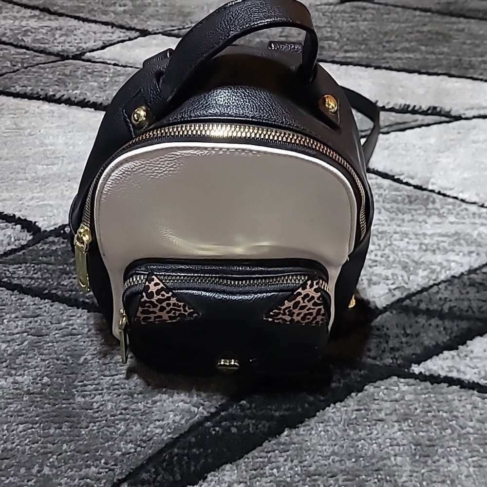 BETSEY JOHNSON BLACK WHITE LEOPARD PRINT EARS CAT MINI BACKPACK